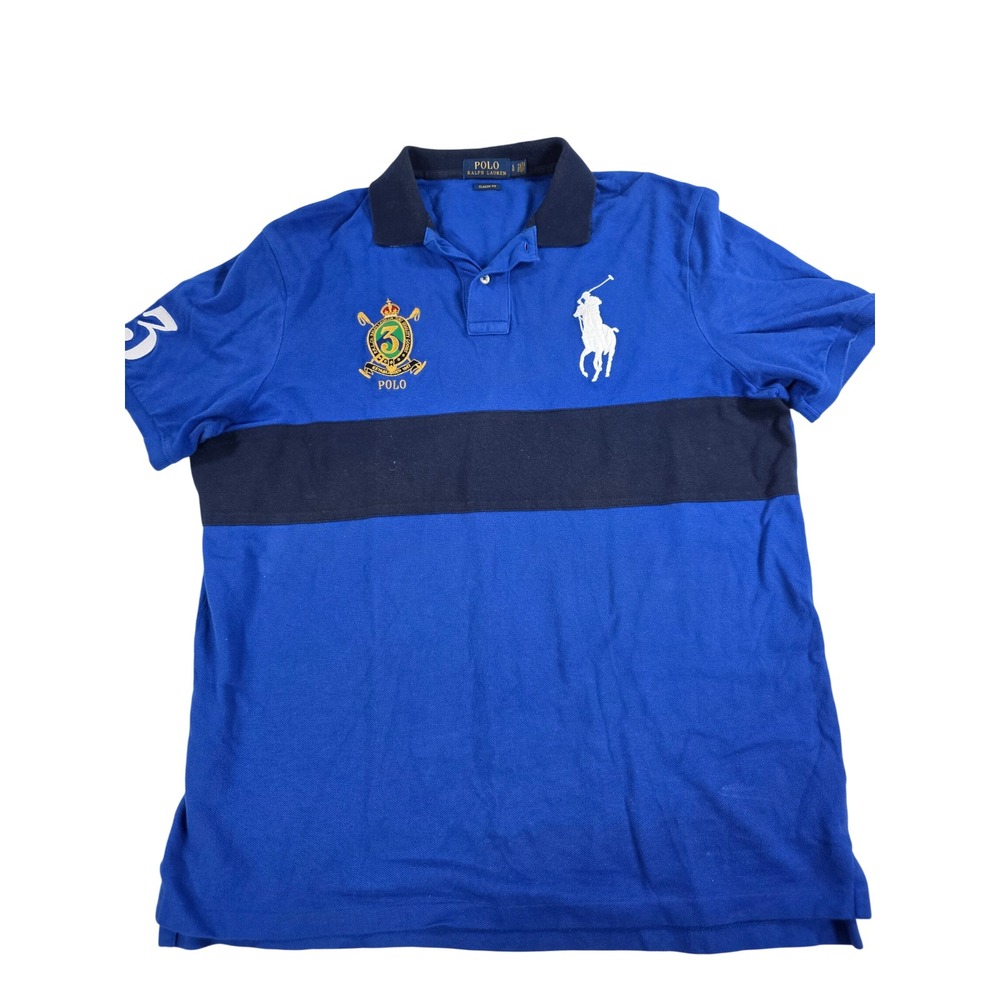 Polo Ralph Lauren Big Pony Crest Polo Shirt Blue Navy Stripe Mens Large Classic